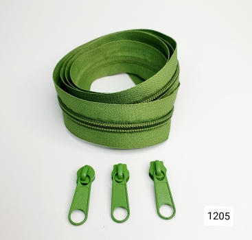 3 Meter Endlos - Reißverschluss - 5 mm - grün - inkl. 9 Zipper