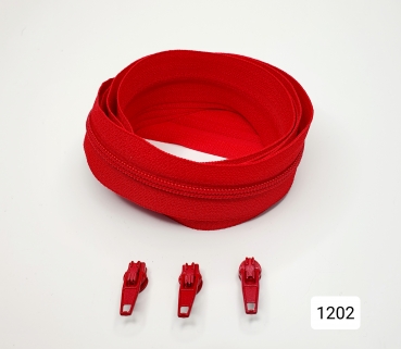 3 Meter Endlos - Reißverschluss - 3 mm - rot - inkl. 12 Zipper