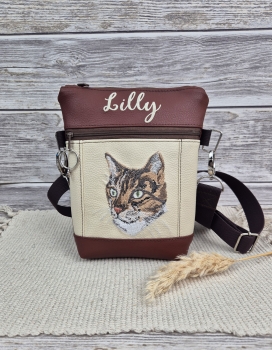 Tasche aus Kunstleder mit Katzenmotiv