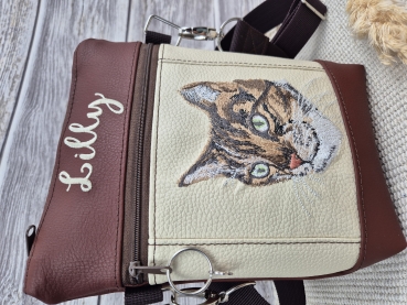 Tasche aus Kunstleder mit Katzenmotiv