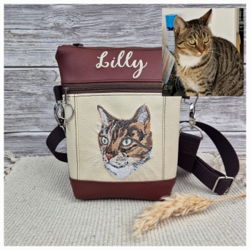 Tasche aus Kunstleder mit Katzenmotiv