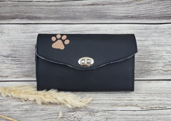 Geldbörse / Portemonnaie / Geldbeutel / All in mit Stickerei Hunde Hundepfote Windhund