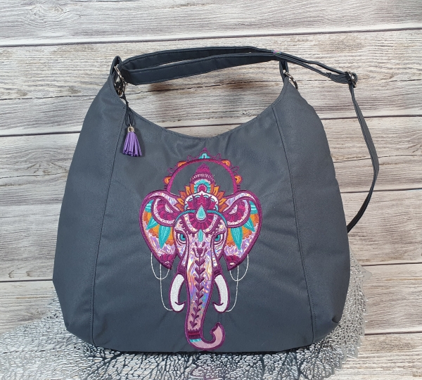 Beuteltasche, Umhängetasche, Hobo Bag Haya, bestickt mit Ganesha - Motiv