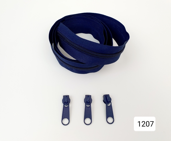 3 Meter Endlos - Reißverschluss - 5 mm - dunkelblau - inkl. 9 Zipper
