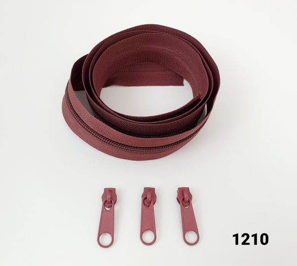 3 Meter Endlos - Reißverschluss - 5 mm - braun - inkl. 9 Zipper