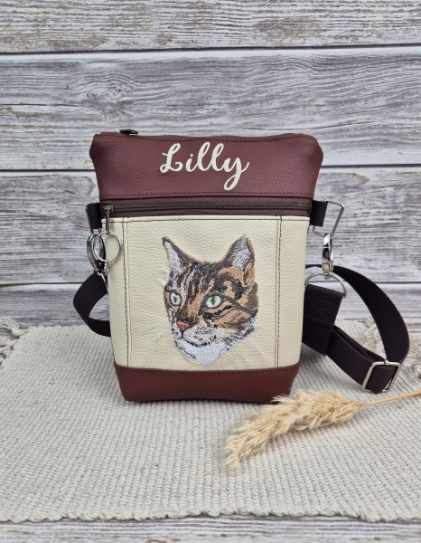 Tasche aus Kunstleder mit Katzenmotiv