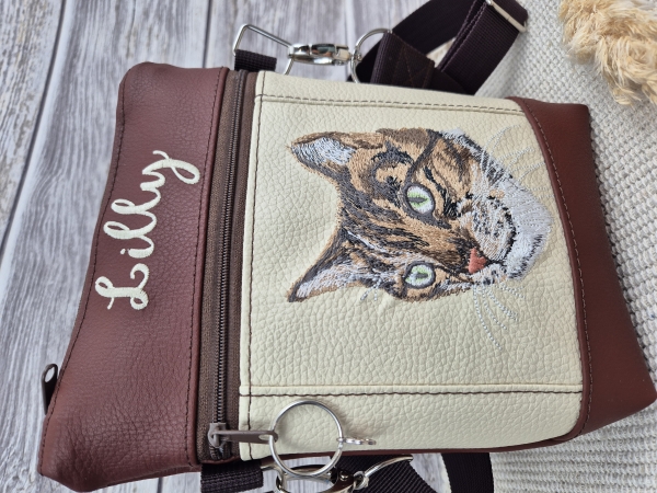 Tasche aus Kunstleder mit Katzenmotiv