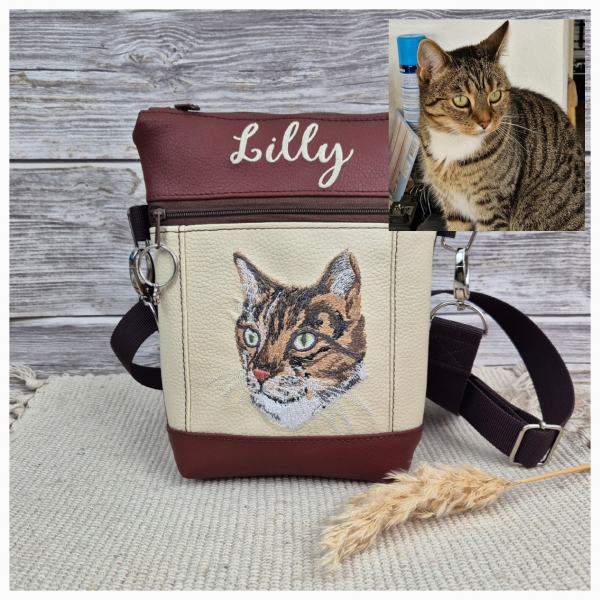 Tasche aus Kunstleder mit Katzenmotiv